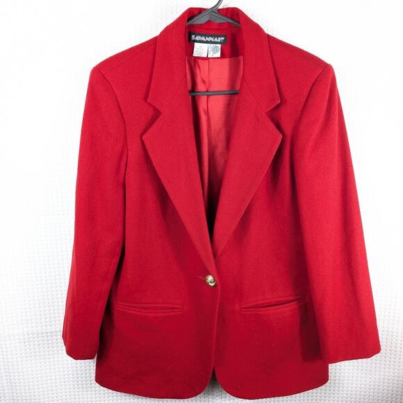 Savannah Size 4P Red Wool Blazer Women’s Vintage 80s Petite Single Button Jacket - Picture 1 of 3